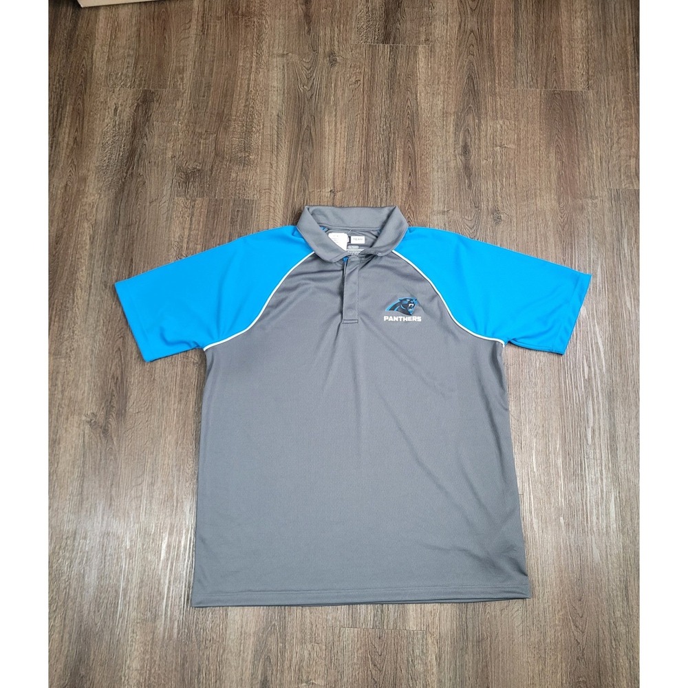 Carolina Panthers NFL Team Apparel Polo Shirt Mens XL Gray Blue Performance NWT